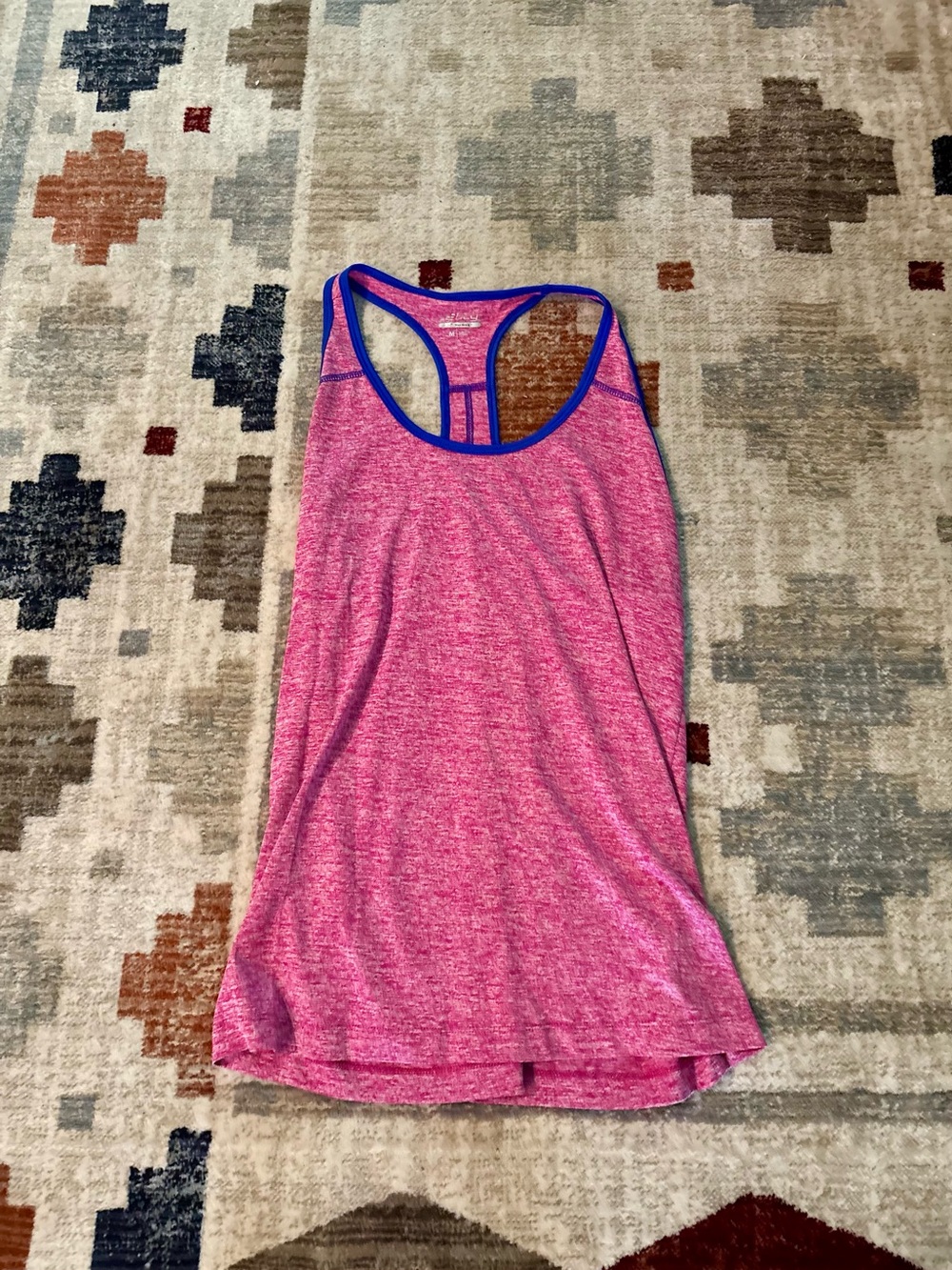 bcg Pink Heathered Racerback Tank with Blue Trim
